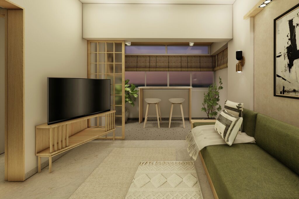 Living room balcony extension designs via online interior design consultation