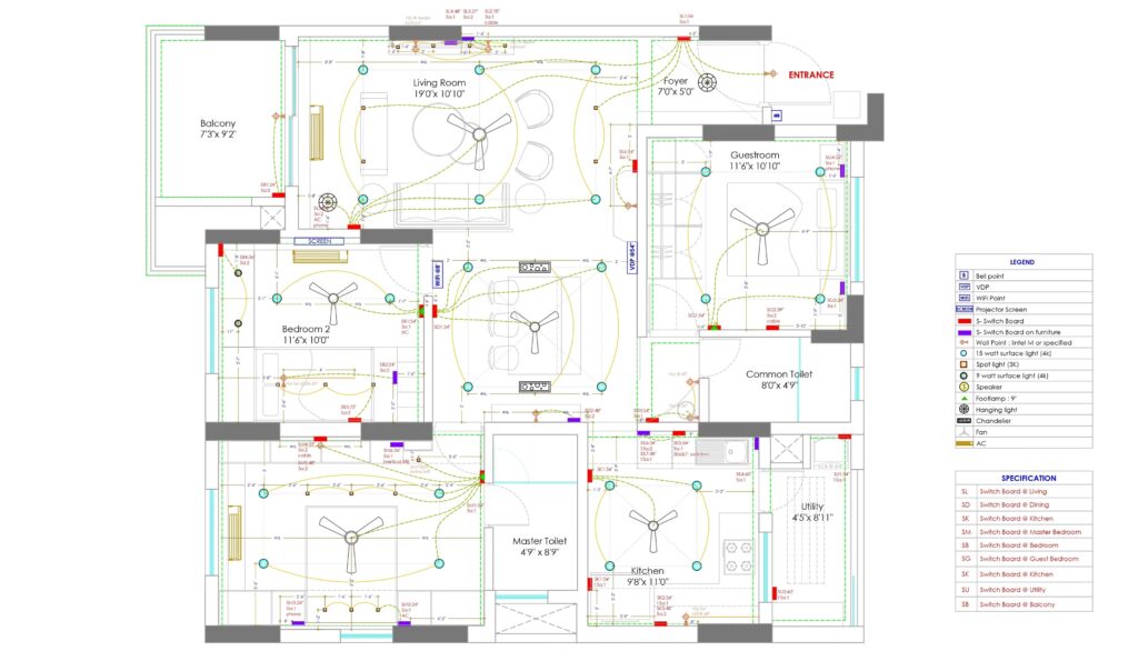 3BHK electrical layout