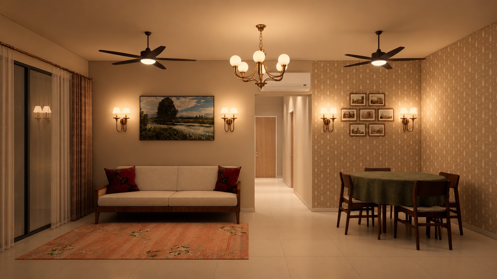 Living room in Indian theme designed for a compact Singapore 3 bedroom apartment
